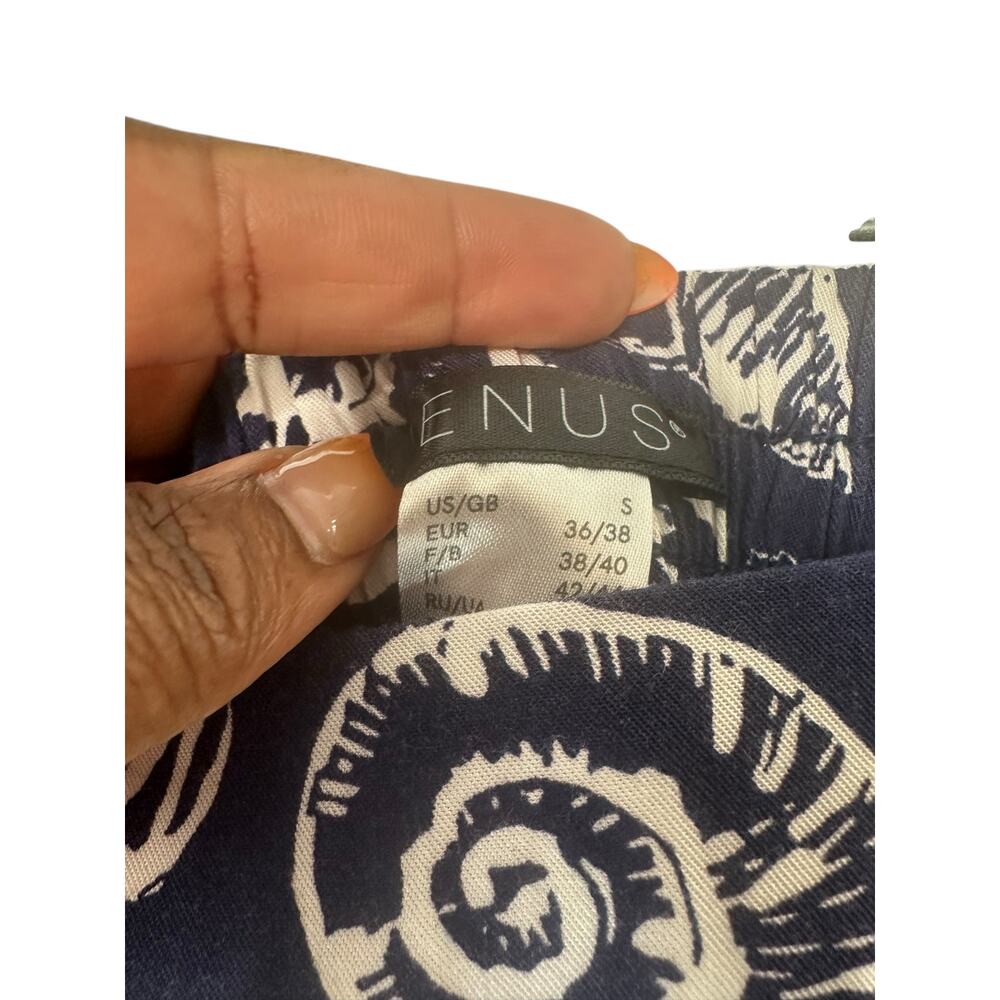 Venus Pants Blue White Seashell‎ Print Beachy Vacation Resort Cropped Small - Picture 2 of 10